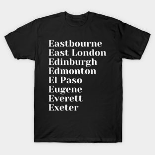 City with E names, Mug, Pin, Mask T-Shirt
